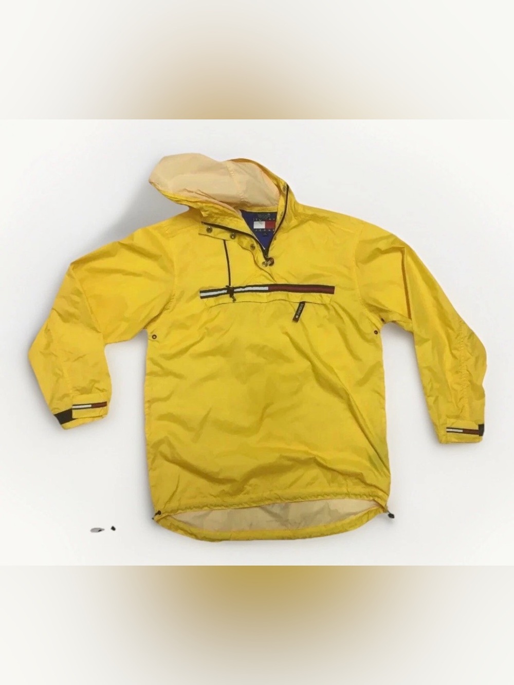 Vintage Tommy Hilfiger Windbreaker 1/4 Zip Jacket Size Small Anorak Yellow